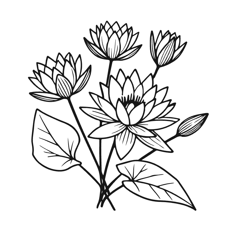 July’s water lily as bare line art with a transparent background and no lettering.